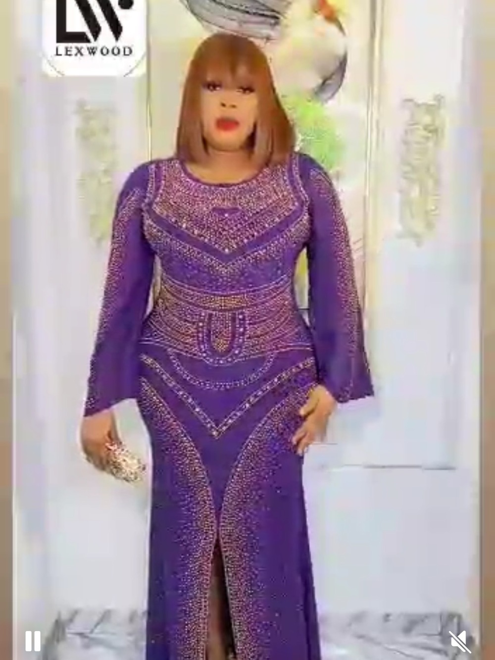 Trina Turk Purple Embellished Long-Sleeve Gown
